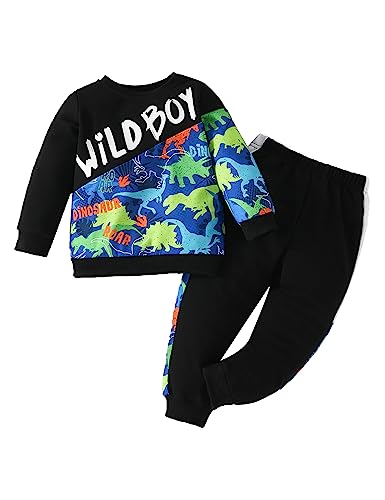 Borlai Baby Jungen Kleidung Outfit 1-6 Jahre Kinder Jungen Langarm Dinosaurier T-Shirt Top Hosen Babykleidung Set von Borlai