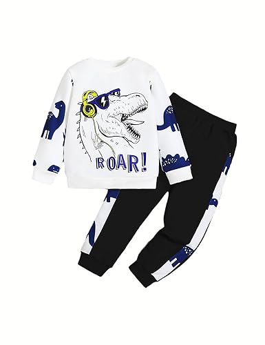 Borlai Baby Jungen Kleidung Outfit 1-6 Jahre Kinder Jungen Langarm Dinosaurier T-Shirt Top Hosen Babykleidung Set von Borlai