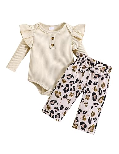 Borlai Baby Mädchen Kleidung Set Neugeborenes Mode Rippe Langarm Brief drucken Rüsche Strampler Geblümt Hose Bekleidungsset 0-18 Monate von Borlai