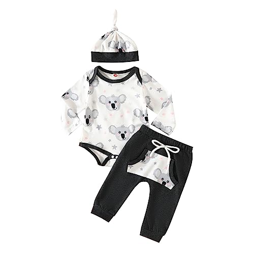 Borlai Baby Jungen Kleidung Outfit Langarm Tier Body Strampler Top Hosen Mit HutKleinkinder Neugeborene Weiche Dinosaurier Babykleidung Set von Borlai