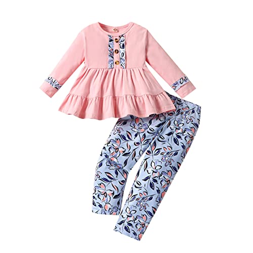 Borlai Kinder Mädchen Babykleidung Set Ruffle Langarm T-Shirts und Floral Leggings Hose 2 Stück Kleidung Outfit von Borlai