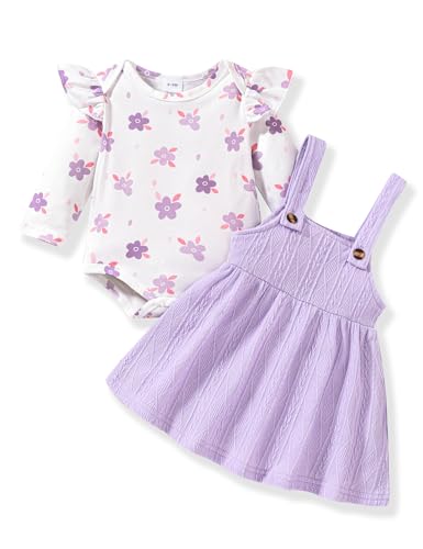 Borlai Kleinkind Baby Mädchen Kleidung Langarm Floral Strampler Hosenträger Gestrickter Rock Outfits Bekleidungsset Babykleidung von Borlai