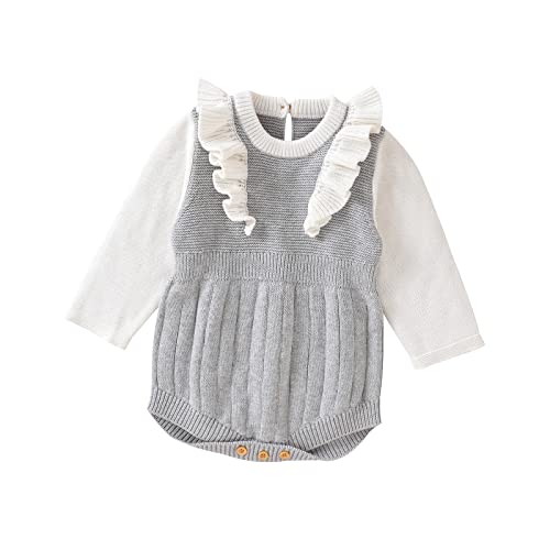 Borlai Kleinkind Baby Mädchen Pullover Langarm Splice Gestrickte Rüschen Strickwaren Baby Body Strampler Overall Tops Mädchen Prinzessin Kleidung Herbst Winter Outfit von Borlai