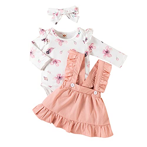 Borlai Neugeborene Baby Mädchen Blumen Hosenträger Rock Outfits Kurzarm Rüschen Strampler Kleid Kleidungsset von Borlai