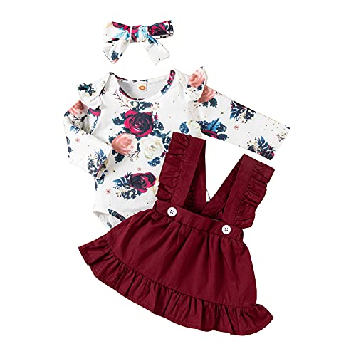 Borlai Neugeborene Baby Mädchen Blumen Hosenträger Rock Outfits Kurzarm Rüschen Strampler Kleid Kleidungsset von Borlai