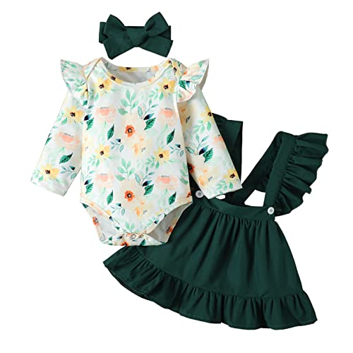 Borlai Neugeborene Baby Mädchen Blumen Hosenträger Rock Outfits Kurzarm Rüschen Strampler Kleid Kleidungsset von Borlai