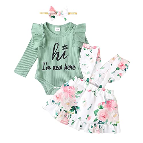 Borlai Neugeborene Baby Mädchen Blumen Hosenträger Rock Outfits Kurzarm Rüschen Strampler Kleid Kleidungsset von Borlai