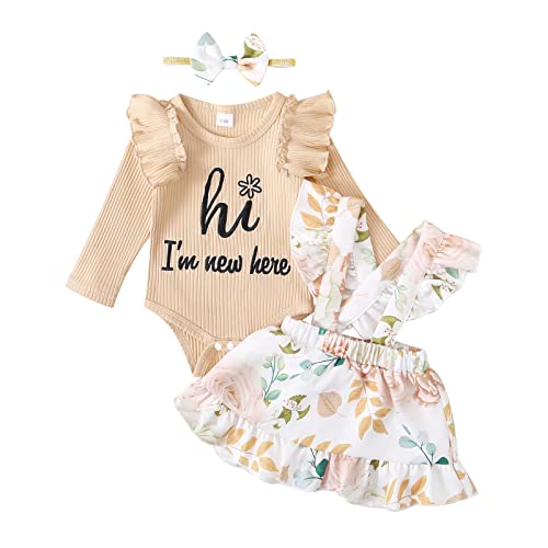 Borlai Neugeborene Baby Mädchen Blumen Hosenträger Rock Outfits Kurzarm Rüschen Strampler Kleid Kleidungsset von Borlai