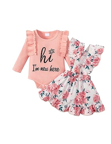 Borlai Neugeborene Baby Mädchen Blumen Hosenträger Rock Outfits Kurzarm Rüschen Strampler Kleid Kleidungsset von Borlai