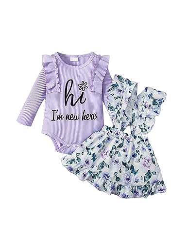 Borlai Neugeborene Baby Mädchen Blumen Hosenträger Rock Outfits Kurzarm Rüschen Strampler Kleid Kleidungsset von Borlai