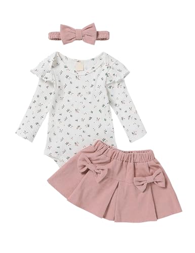 Borlai Neugeborene Baby Mädchen Kleidung Langarm Floral Rüschen Strampler Kordrock Prinzessin Kleid Stirnband Outfits Set von Borlai