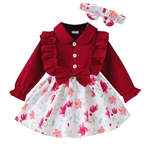 Borlai Neugeborenes Baby Mädchen Kleid Ruffle Langarm Bowknot Floral Strapsen Rock + Stirnband 2pcs Kleinkind Mädchen Kostüm Outfit 6 Monate -3 Jahre von Borlai