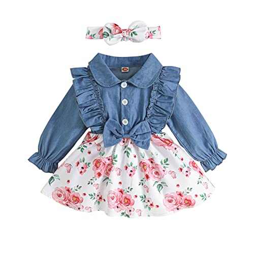 Borlai Neugeborenes Baby Mädchen Kleid Ruffle Langarm Bowknot Floral Strapsen Rock + Stirnband 2pcs Kleinkind Mädchen Kostüm Outfit 6 Monate -3 Jahre von Borlai