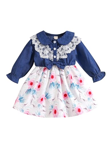 Borlai Neugeborenes Baby Mädchen Kleid Ruffle Langarm Bowknot Floral Strapsen Rock + Stirnband 2pcs Kleinkind Mädchen Kostüm Outfit 6 Monate -3 Jahre von Borlai