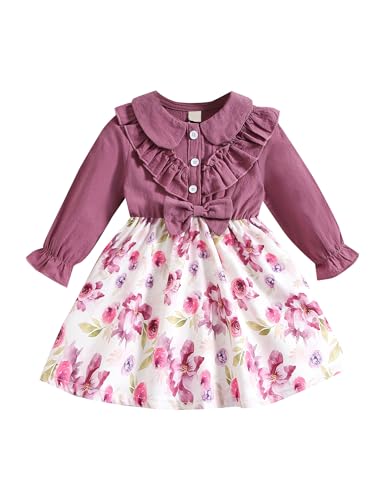 Borlai Neugeborenes Baby Mädchen Kleid Ruffle Langarm Bowknot Floral Strapsen Rock + Stirnband 2pcs Kleinkind Mädchen Kostüm Outfit 6 Monate -3 Jahre von Borlai