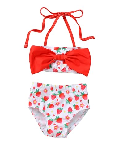 Kleinkind Mädchen Badeanzug 2 Stück Badeanzüge Volant Bikini Tankini Set Strand Bademode für Erdbeeren 3-4T von Borlai