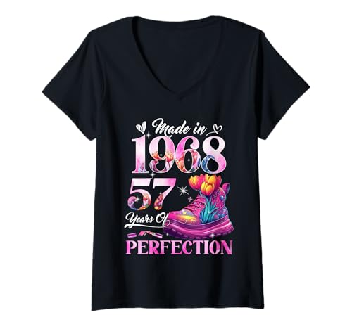 Damen Chapter 57 EST 1968 57 Years Old Gifts 57th Birthday Queen T-Shirt mit V-Ausschnitt von Born 1968 57th Birthday Diamond For Girls & Womens