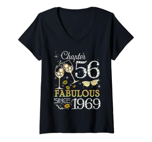 Damen Womens Chapter 56 Fabulous Since 1969 56th Birthday Queen T-Shirt mit V-Ausschnitt von Born 1969 56th Birthday Diamond For Girls & Womens