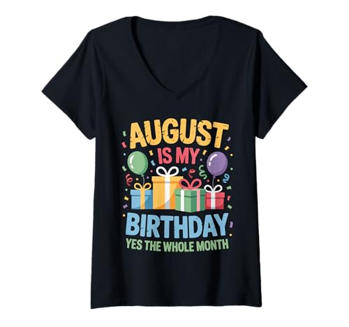 Damen August ist Mein Geburtstag T-Shirt mit V-Ausschnitt von Born August birthday tee