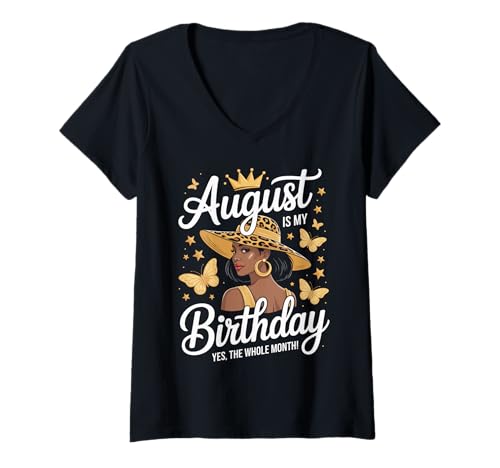 Damen August ist Mein Geburtstag T-Shirt mit V-Ausschnitt von Born August birthday tee