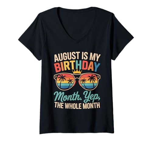 Damen August ist Mein Geburtstag T-Shirt mit V-Ausschnitt von Born August birthday tee