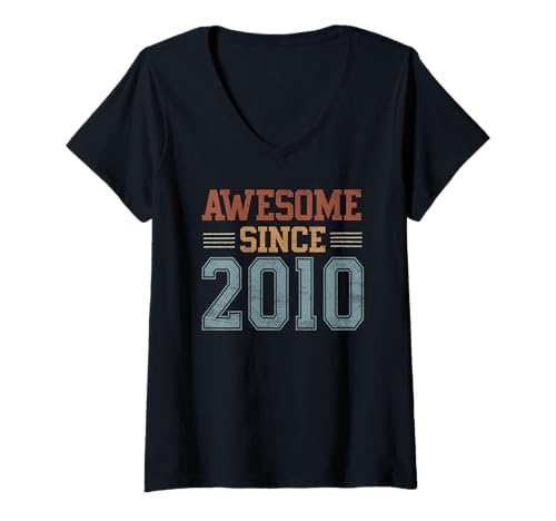 Damen Awesome Since 2010 15th Birthday 15 Year Old Boy Girl T-Shirt mit V-Ausschnitt Damen Awesome Since 2010 15th Birthday 15 Year Old Boy Girl T-Shirt mit V-Ausschnitt von Born In 2010 Birthday Boy Gifts