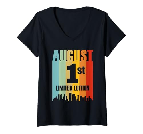 Damen August 1 Limitierte Auflage Retro Vintage Geburtstag T-Shirt mit V-Ausschnitt von Born In August The First - Month 8 Day 1st