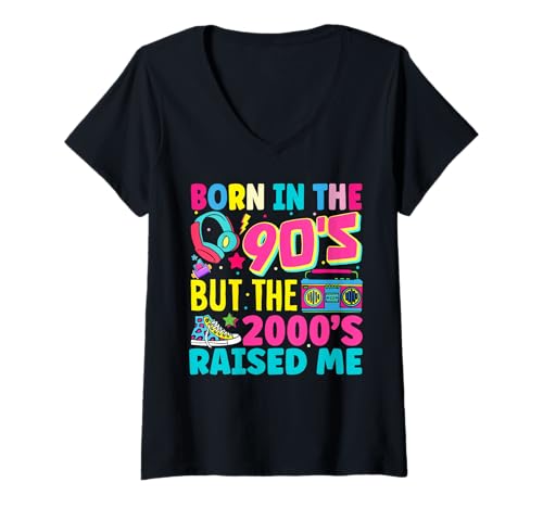 Damen Born In The 90's But The 2000's Raised Me Y2K Nostalgia T-Shirt mit V-Ausschnitt von Born In The 90's But The 2000's Raised Me Retro