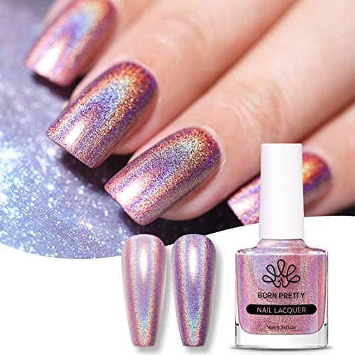 Born Pretty Glitzer Nagellack, Nagellack Holographic Glitter Regenbogen Shining Glitter Super Shine Nail Art Polish Rosa 7ML von BORN PRETTY