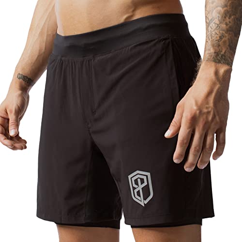 Born Primitive Vielseitige Shorts mit Kompressionsfutter - Laufshorts oder Workout für Herren - Athletic Shorts - Trainingshose, (Schwarz mit Kompressionsfutter), Mittel von Born Primitive