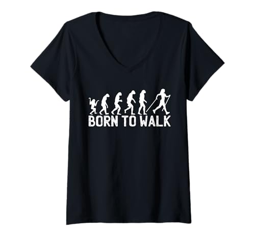 Damen Born To Walk - Nordic Walking Evolution Nordic Walking T-Shirt mit V-Ausschnitt von Born To Walk