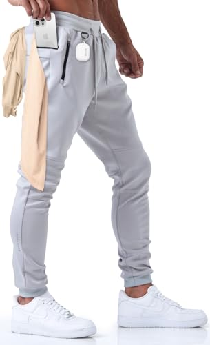 Born Tough Slim Fit Herren Workout Joggers Pants, Tapered Bodybuilding Gym Joggers, Athletic Running Sweatpants Zipper Pockets, Stahlgrau, Mittel von Born Tough