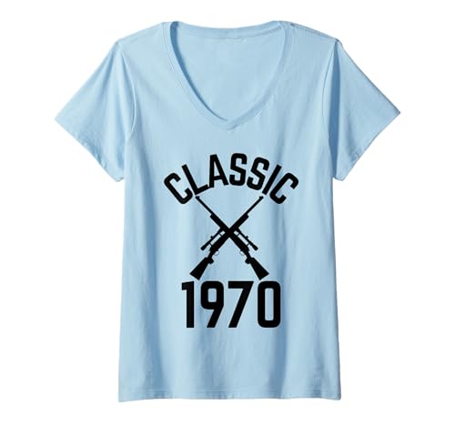 Damen Classic 1970 mit Jagdgewehren T-Shirt mit V-Ausschnitt Damen Classic 1970 mit Jagdgewehren T-Shirt mit V-Ausschnitt von Born and hunting in the 70's