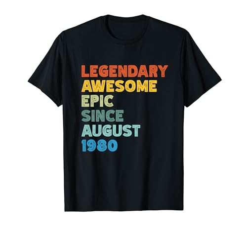 44. Geburtstag Männer Frauen Awesome Epic Since Born August 1980 T-Shirt von Born in 1980 44th Anniversary Party Vintage Tees