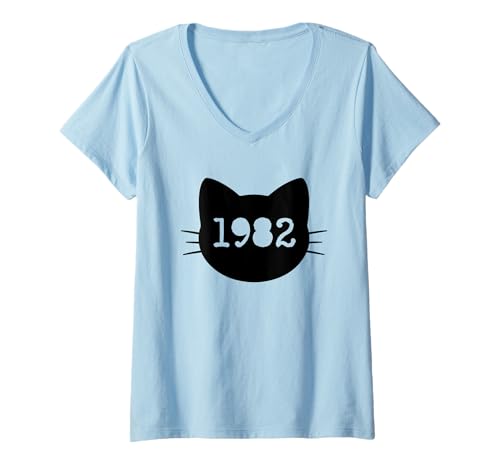 Damen Katze Geboren im Jahr 1982 Geburtstag Katzen-Mama Katze Papa T-Shirt mit V-Ausschnitt Damen Katze Geboren im Jahr 1982 Geburtstag Katzen-Mama Katze Papa T-Shirt mit V-Ausschnitt von Born in 1982 Year Birthday Cat Mom Cat Dad
