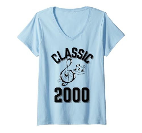Damen Classic 2000 mit Violinschlüssel und Musiknoten. T-Shirt mit V-Ausschnitt Damen Classic 2000 mit Violinschlüssel und Musiknoten. T-Shirt mit V-Ausschnitt von Born in the 2000's