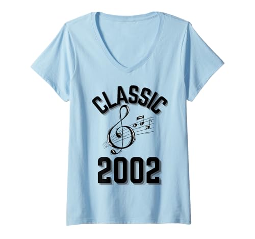 Damen Classic 2002 mit Violinschlüssel und Musiknoten. T-Shirt mit V-Ausschnitt Damen Classic 2002 mit Violinschlüssel und Musiknoten. T-Shirt mit V-Ausschnitt von Born in the 2000's