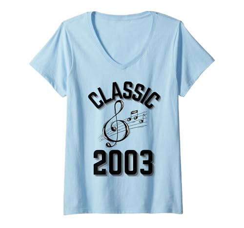 Damen Classic 2003 mit Violinschlüssel und Musiknoten. T-Shirt mit V-Ausschnitt von Born in the 2000's