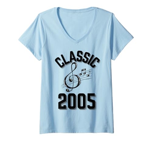 Damen Classic 2005 mit Violinschlüssel und Musiknoten. T-Shirt mit V-Ausschnitt Damen Classic 2005 mit Violinschlüssel und Musiknoten. T-Shirt mit V-Ausschnitt von Born in the 2000's