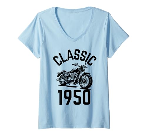 Damen Classic 1950 mit Motorrad T-Shirt mit V-Ausschnitt Damen Classic 1950 mit Motorrad T-Shirt mit V-Ausschnitt von Born in the 50's