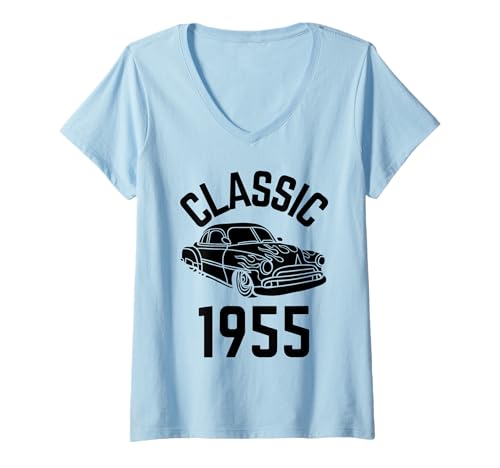 Damen Classic 1955 mit Auto T-Shirt mit V-Ausschnitt Damen Classic 1955 mit Auto T-Shirt mit V-Ausschnitt von Born in the 50's