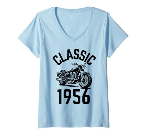 Damen Classic 1956 mit Motorrad T-Shirt mit V-Ausschnitt von Born in the 50's