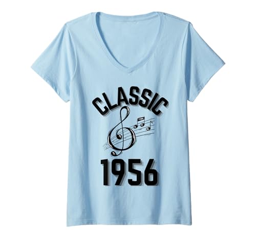 Damen Klassisch 1956 mit Violinschlüssel und Musiknoten. T-Shirt mit V-Ausschnitt Damen Klassisch 1956 mit Violinschlüssel und Musiknoten. T-Shirt mit V-Ausschnitt von Born in the 50's