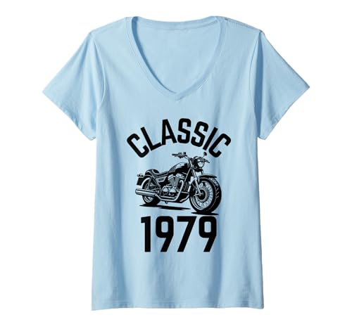 Damen Classic 1979 mit Motorrad T-Shirt mit V-Ausschnitt von Born in the 70's