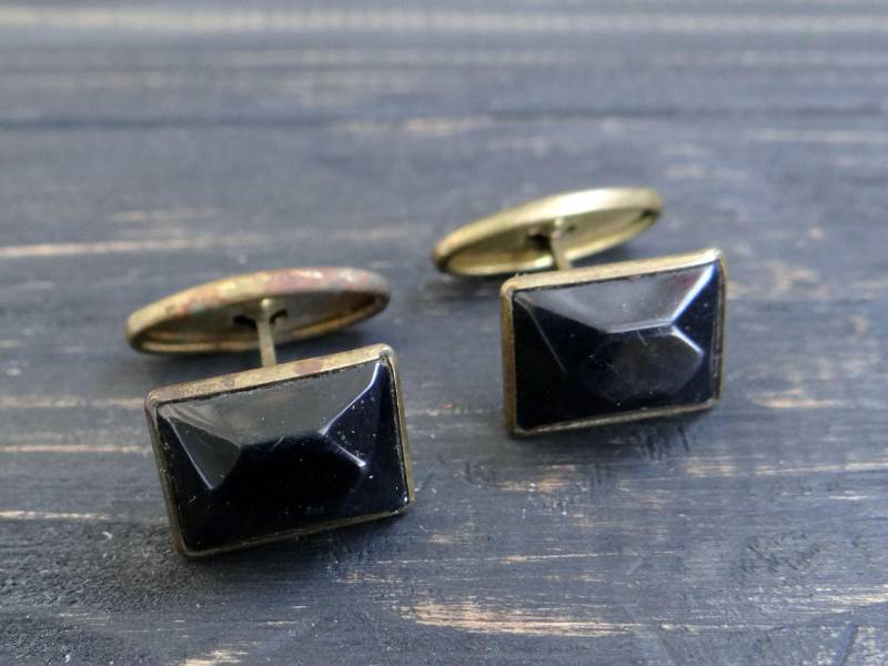 Vintage Schwarzer Onyx - Manschettenknöpfe Udssr Metall Edelstein Schmuck von BornInTheSoviet