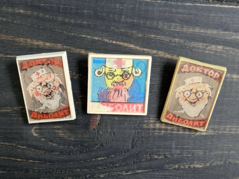 Vintage Stereo-Pin-Set Doktor Aybolit 3D Pin-Abzeichen Sowjetisch Märchen Cartoon Held Kinder Brosche Rucksack Hologramm Kunststoff Pin Hipster von BornInTheSoviet