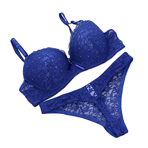 Bornbayb Frauen Sexy Lace Stickerei Push-Up-BH-Set, Solide Spitze Dekolleté-BH und Höschen mit Strass von Bornbayb