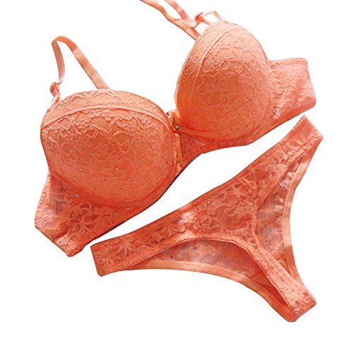 Bornbayb Frauen Sexy Lace Stickerei Push-Up-BH-Set, Solide Spitze Dekolleté-BH und Höschen mit Strass von Bornbayb