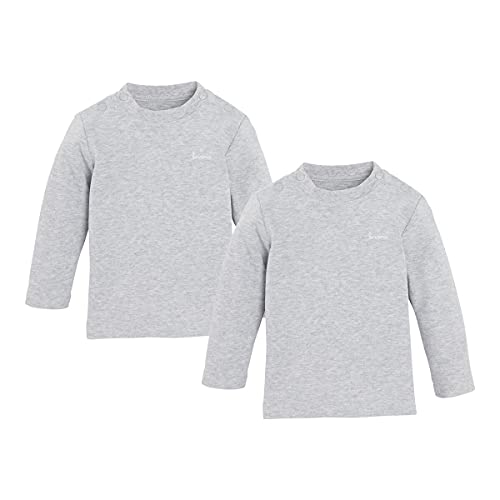 Bornino 2er-Pack Shirts Langarm grau - Rundhalsausschnitt - Druckknöpfe an den Schultern - Reine Baumwolle - Größe 62 von Bornino