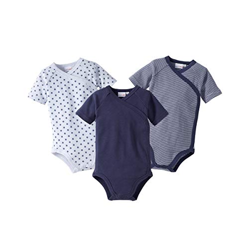 Bornino Wickelbody Basics, 3er-Pack, Baby, Body, kurzarm, Baumwolle, Uni - Allover-Print - Ringel von Bornino